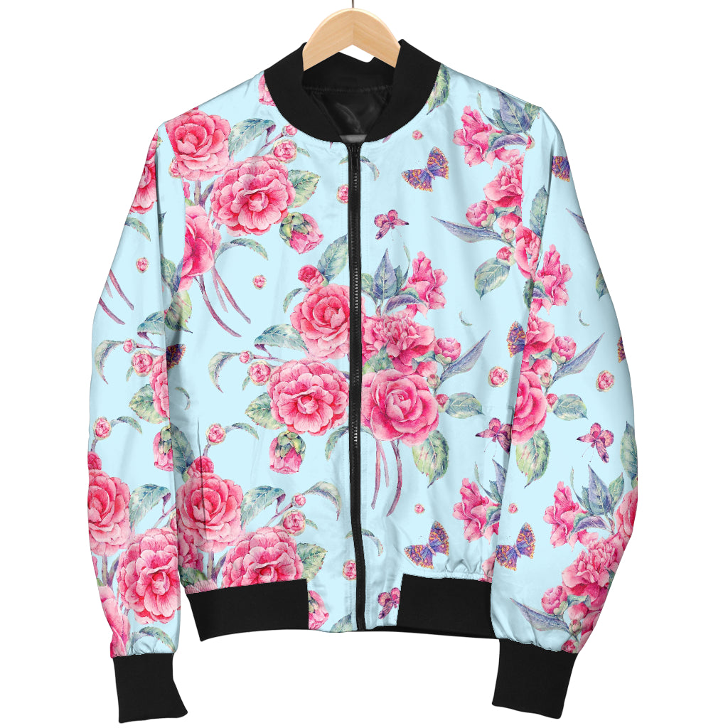 Camellia Pattern Print Design 01 Women's Bomber Jacket
