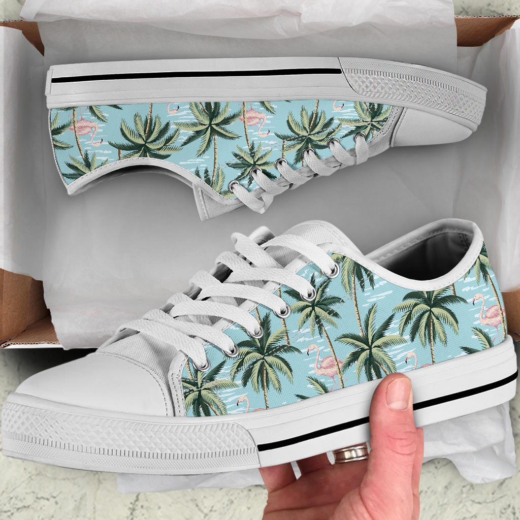 Palm Tree Pattern Print Design PT05 White Bottom Low Top Shoes