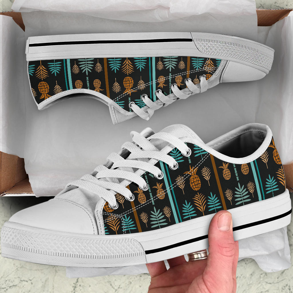 Hawaiian Themed Pattern Print Design H023 White Bottom Low Top Shoes
