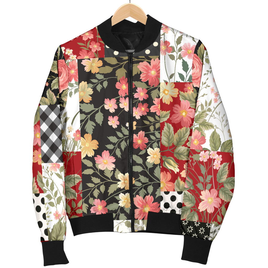 Patchwork Flower Pattern Print Design 03 Women's Bomber Jacket