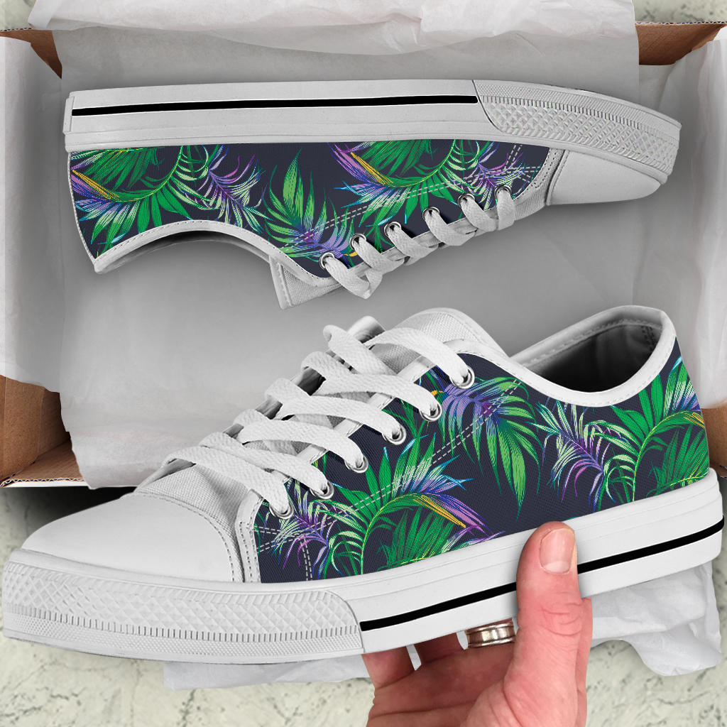 Palm Leaves Pattern Print Design PL04 White Bottom Low Top Shoes