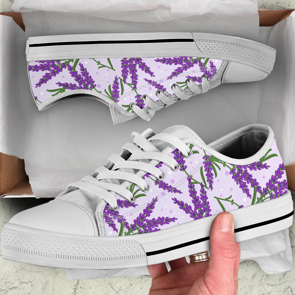 Lavender Pattern Print Design LV02 White Bottom Low Top Shoes