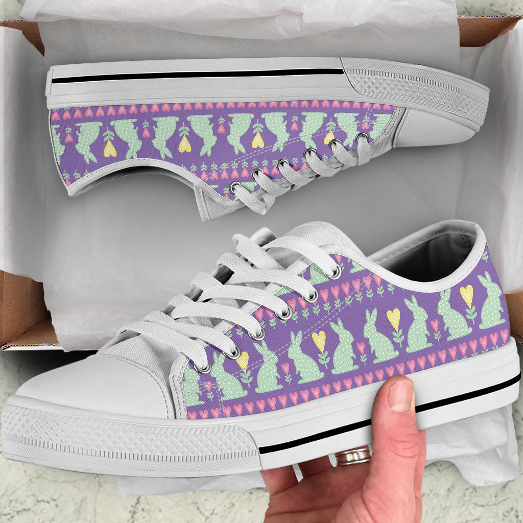 Rabbit Pattern Print Design RB01 White Bottom Low Top Shoes