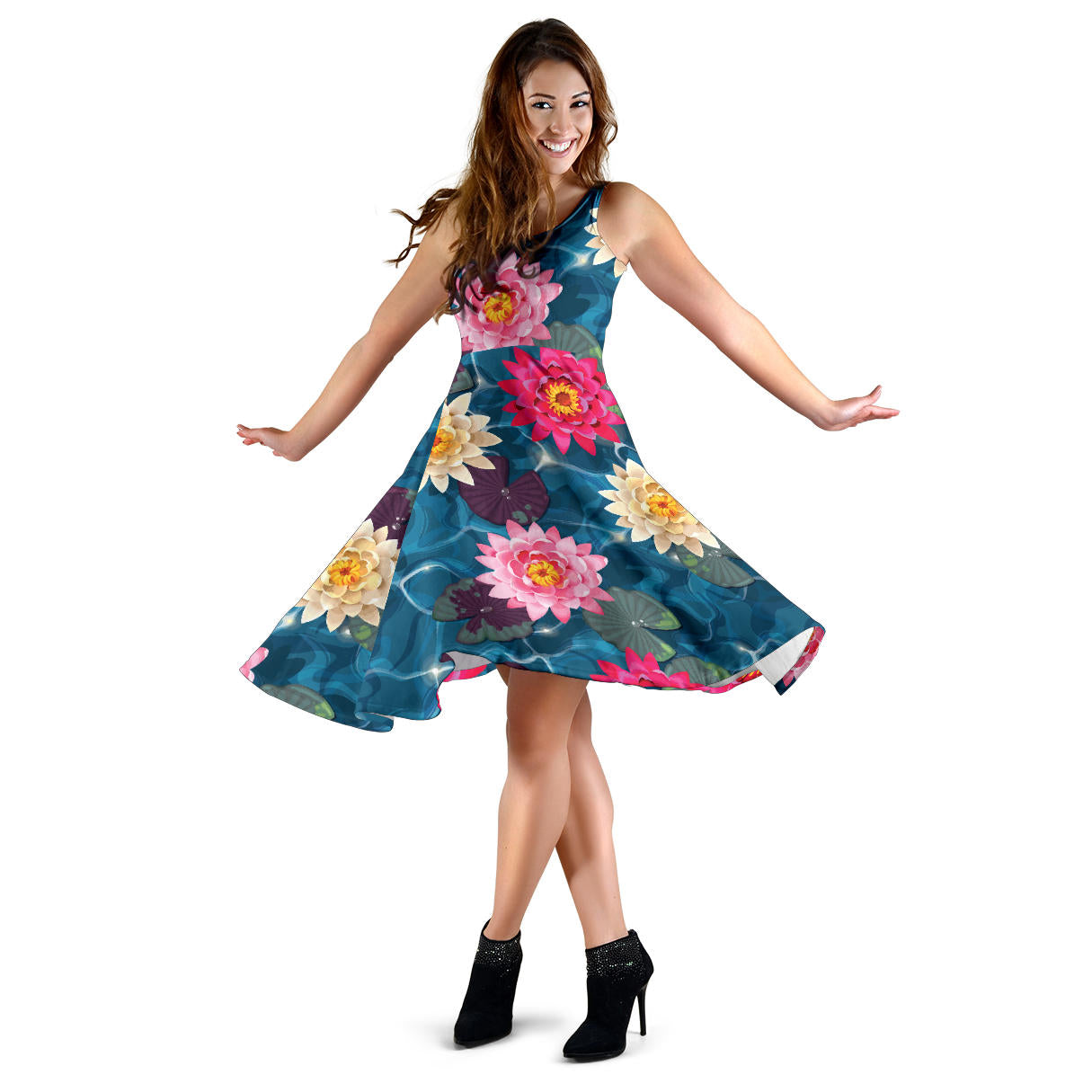 Water Lily Pattern Print Design WL05 Midi Dress