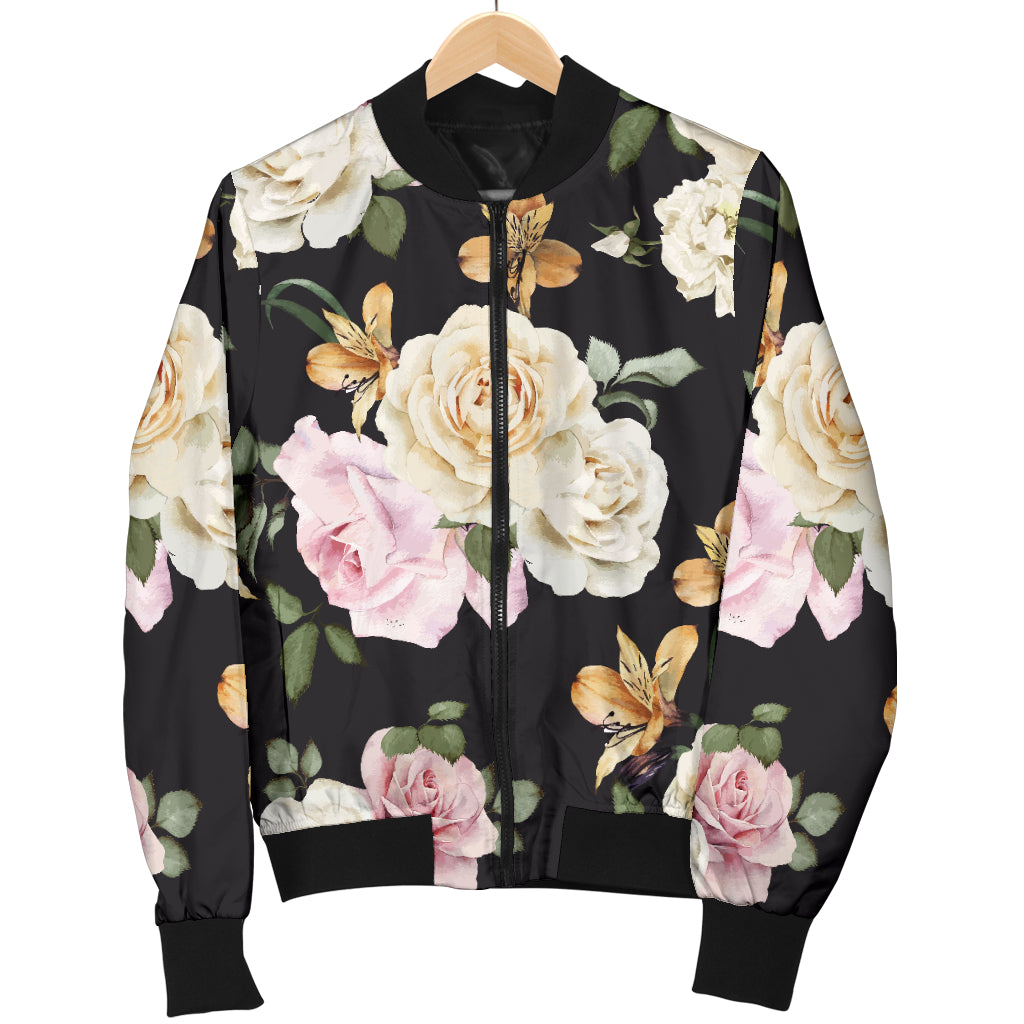 Rose Pattern Print Design A01 Women's Bomber Jacket
