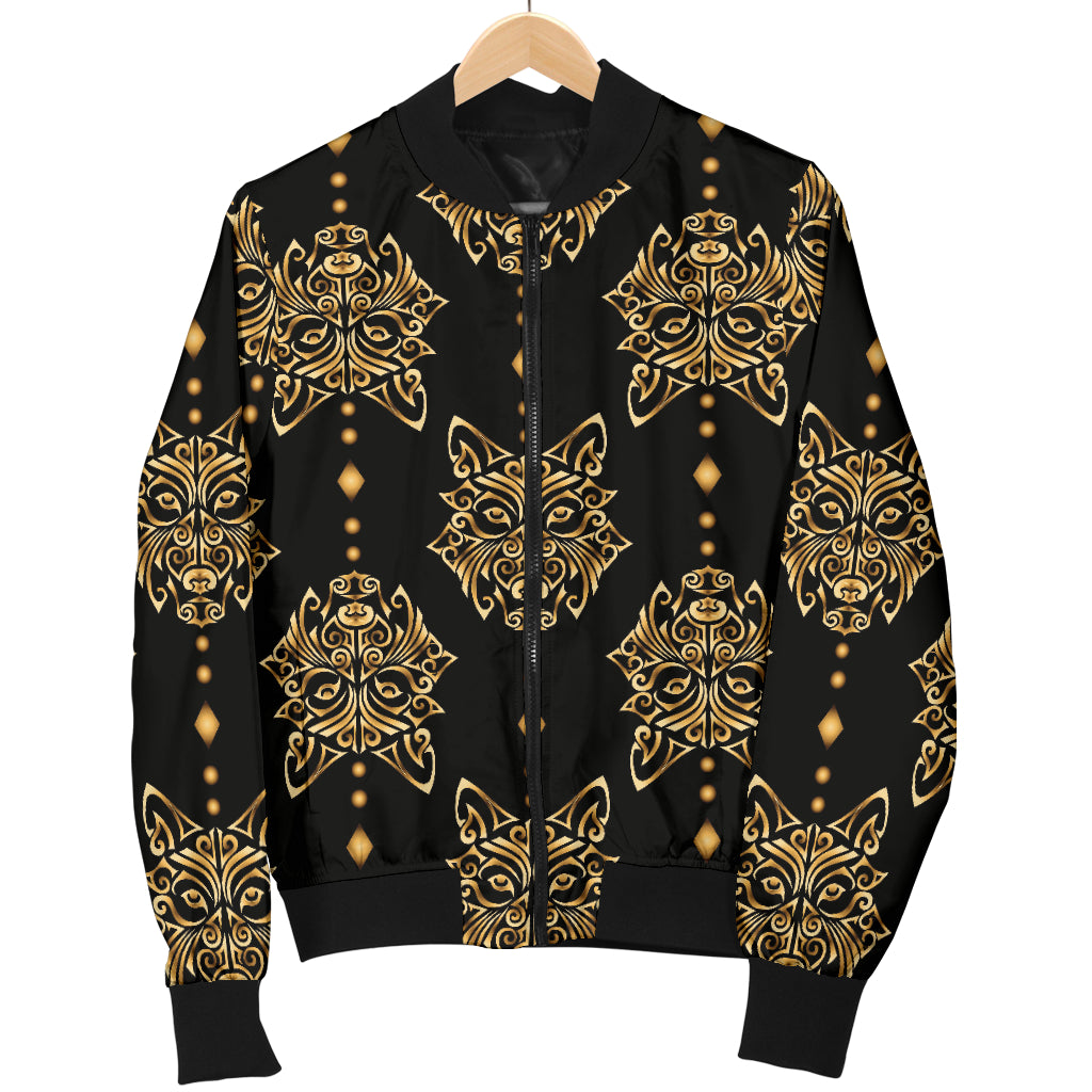 Aztec Wolf Pattern Print Design 04 Women's Bomber Jacket