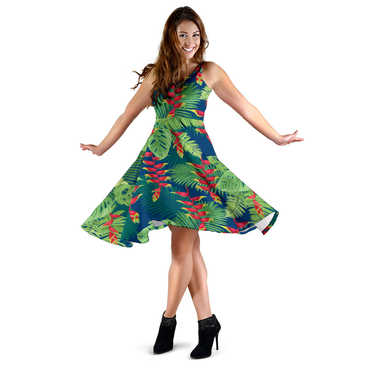 Heliconia Pattern Print Design HL08 Midi Dress