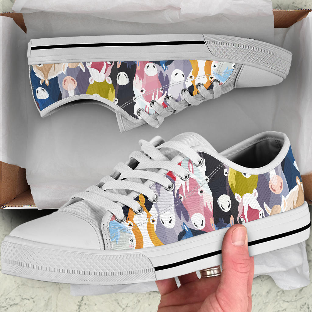 Colorful Horse Pattern White Bottom Low Top Shoes