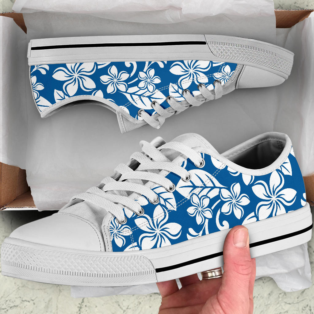 Plumeria Pattern Print Design PM013 White Bottom Low Top Shoes