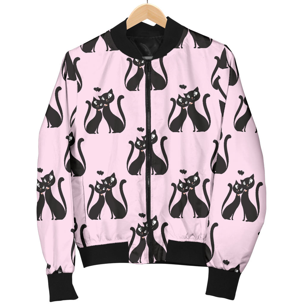 Black Cat Pattern Print Design 01 Women's Bomber Jacket