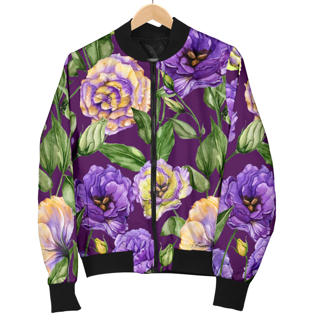 Lisianthus Pattern Print Design LT03 Women Bomber Jacket