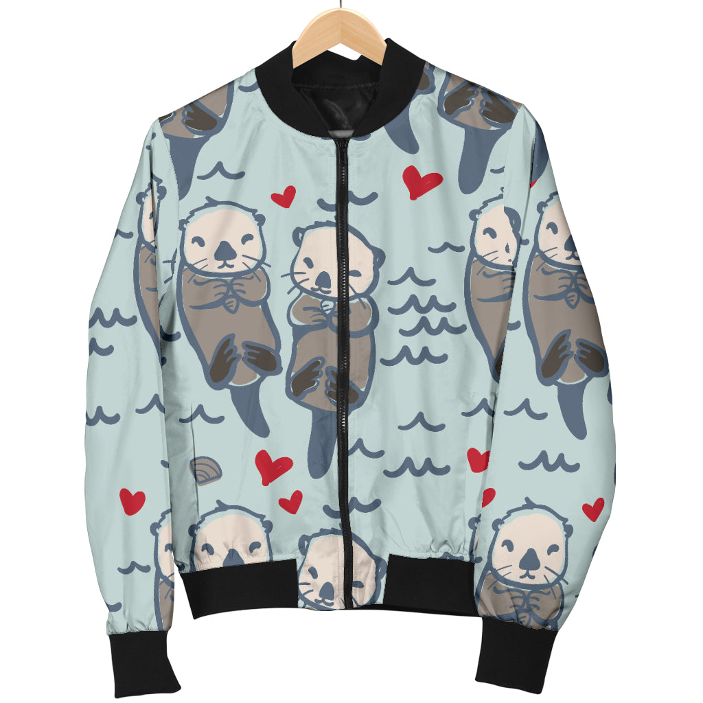 Sea Otter Pattern Print Design 03 Women's Bomber Jacket