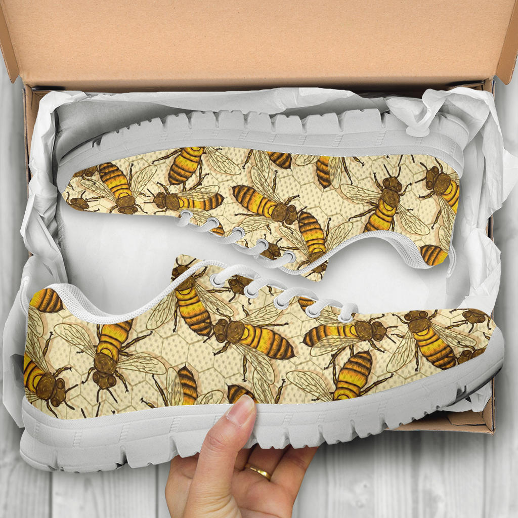 Bee Pattern Print Design BEE05 Sneakers White Bottom Shoes