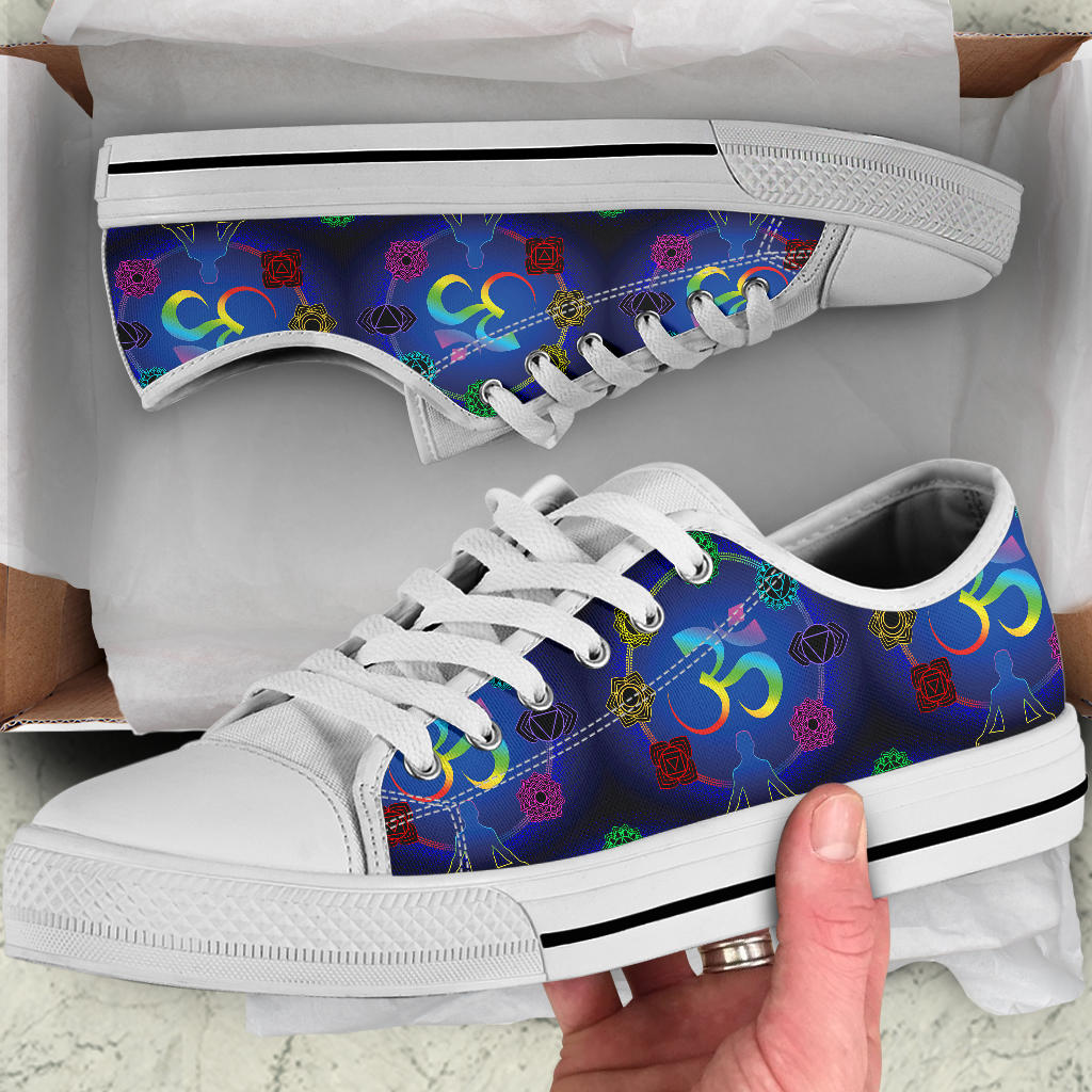 Chakra Zen Yoga OM White Bottom Low Top Shoes