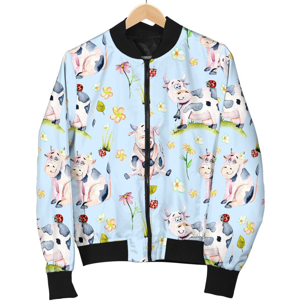 Cow Happy Pattern Print Design 05 Women's Bomber Jacket