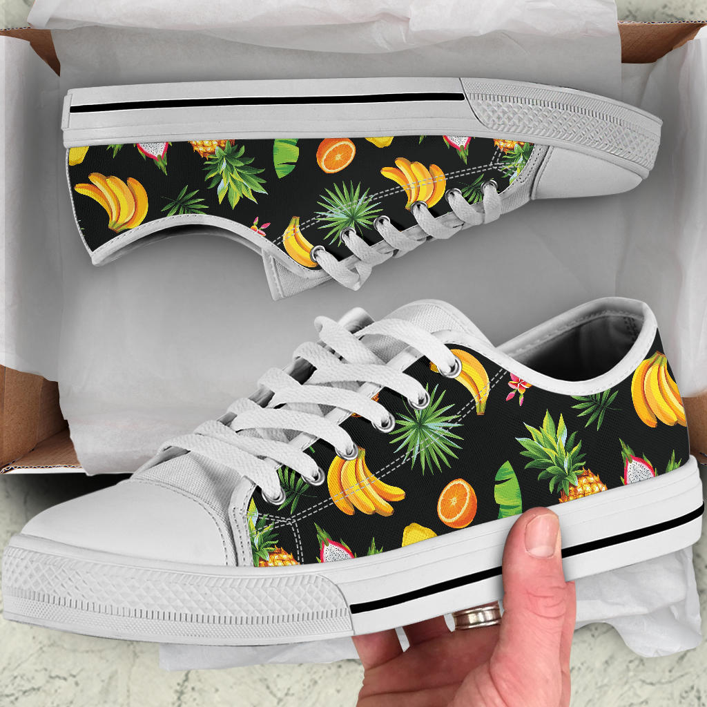 Tropical Fruits Pattern Print Design TF03 White Bottom Low Top Shoes