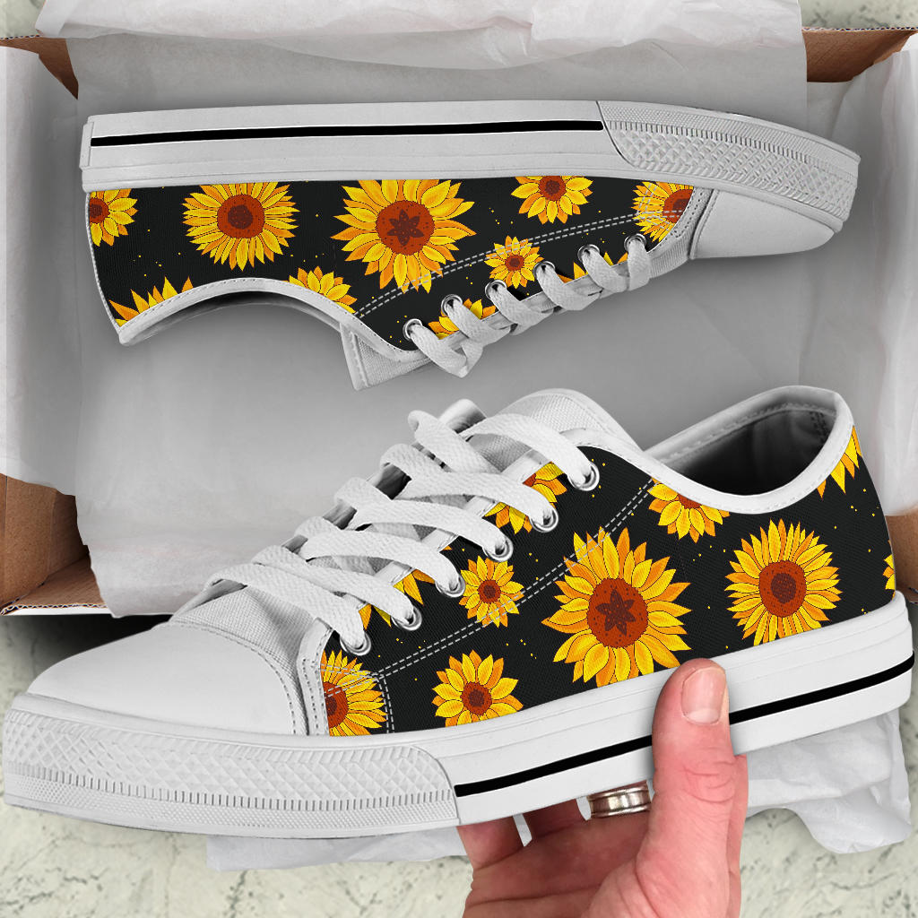 Sunflower Pattern Print Design SF09 White Bottom Low Top Shoes