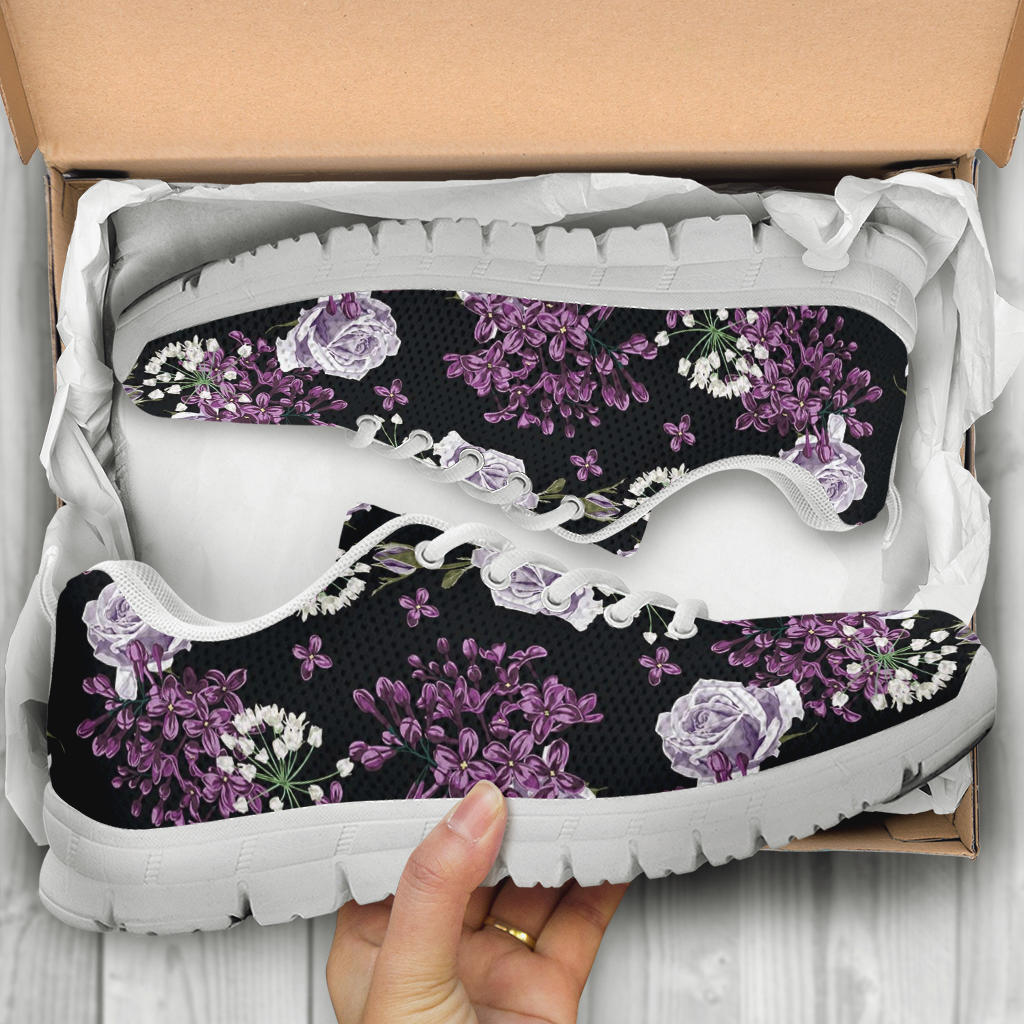 Lilac Pattern Print Design LI04 Sneakers White Bottom Shoes