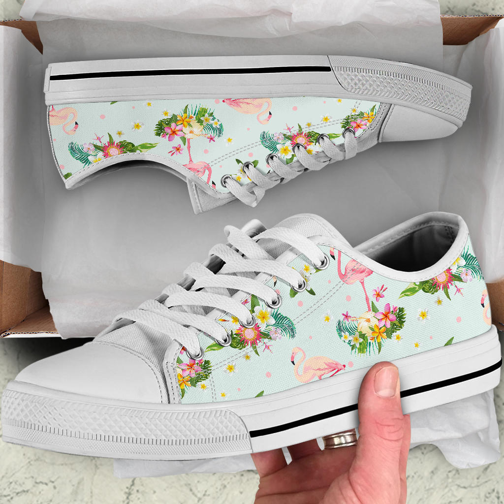 Flamingo Sweet Pattern White Bottom Low Top Shoes