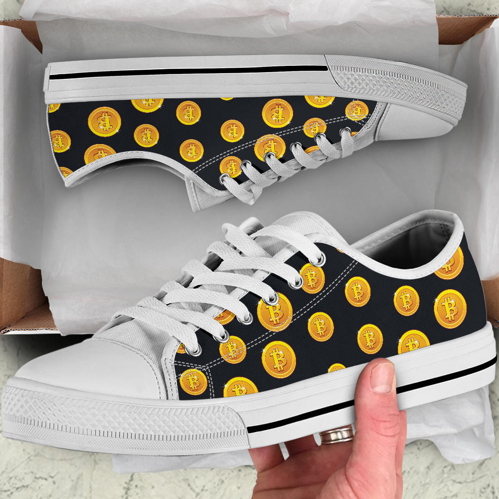 Bitcoin Pattern Print Design DO04 White Bottom Low Top Shoes