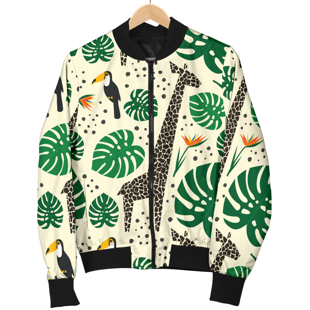 Rainforest Giraffe Pattern Print Design A02 Women's Bomber Jacket
