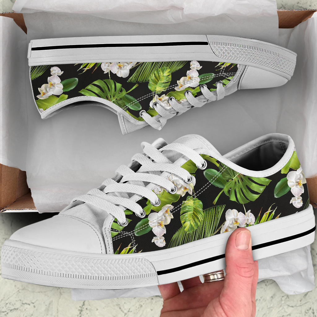 Tropical Flower Pattern Print Design TF026 White Bottom Low Top Shoes