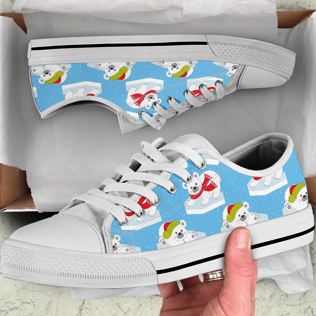 Polar Bear Pattern Print Design PB06 White Bottom Low Top Shoes