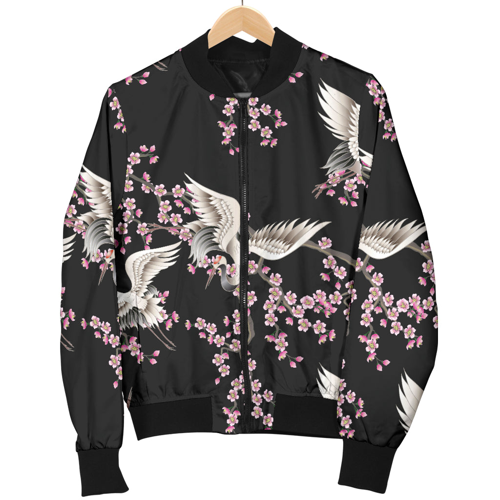 Crane Pattern Print Design 01 Women's Bomber Jacket