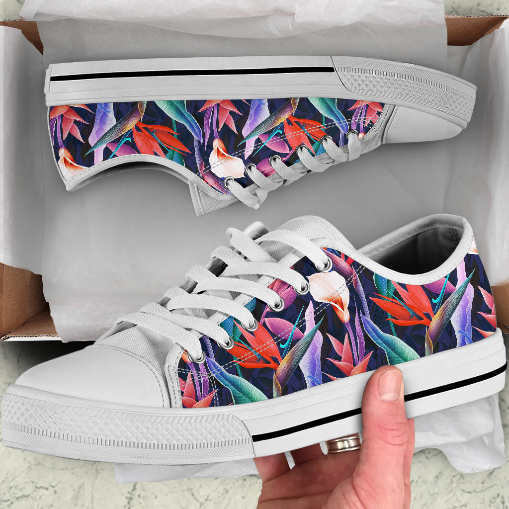 Tropical Flower Pattern Print Design TF023 White Bottom Low Top Shoes