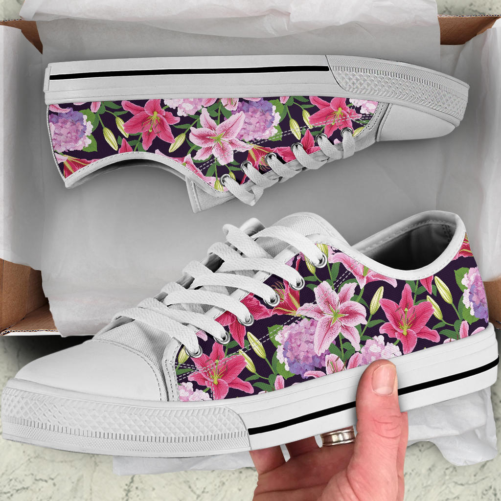 Lily Pattern Print Design LY017 White Bottom Low Top Shoes