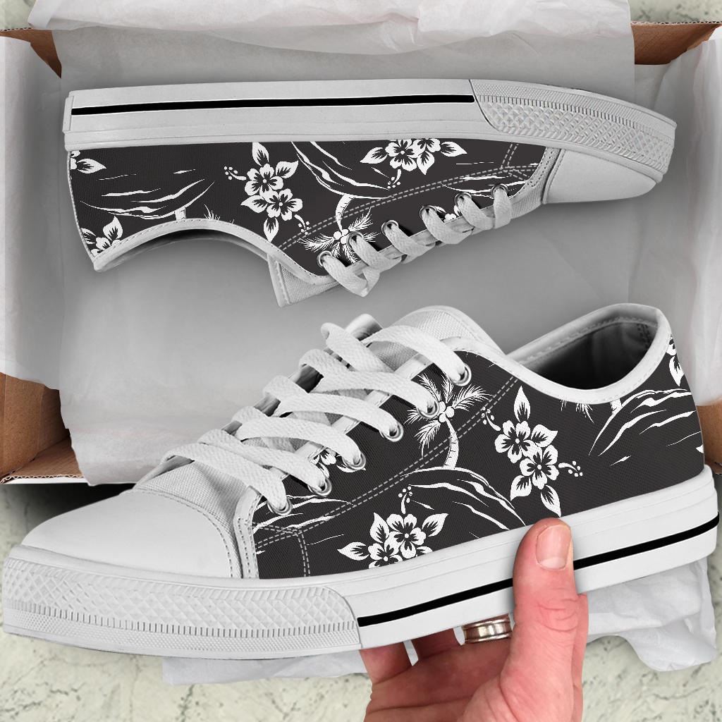 Palm Tree Pattern Print Design PT02 White Bottom Low Top Shoes