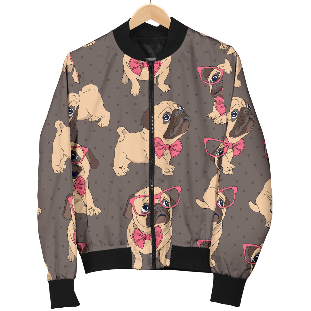 Pug Pattern Print Design A05 Women's Bomber Jacket