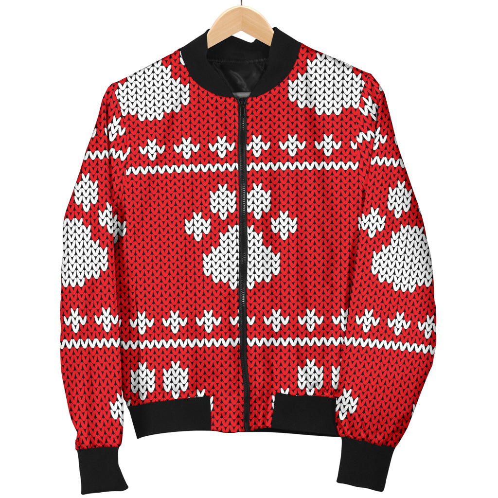 Knit Paw Pattern Print Design 03 Women's Bomber Jacket