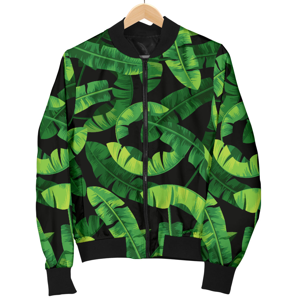 Banana Leaf Pattern Print Design 02 Women's Bomber Jacket