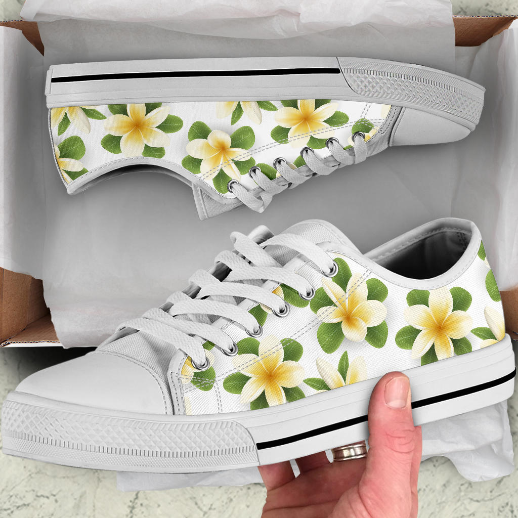 Yellow Plumeria Pattern Print Design PM012 White Bottom Low Top Shoes