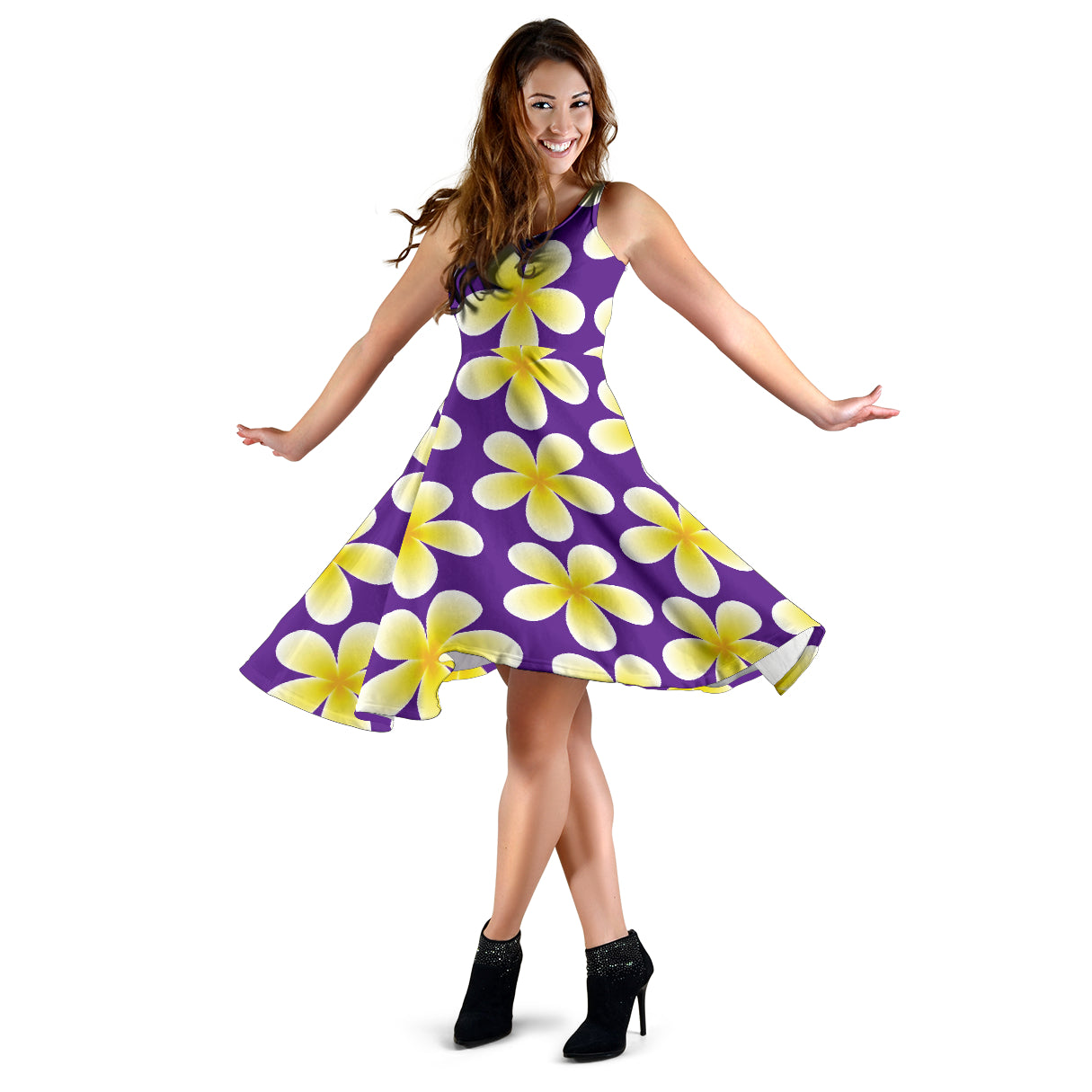 Yellow Plumeria Pattern Print Design PM05 Midi Dress