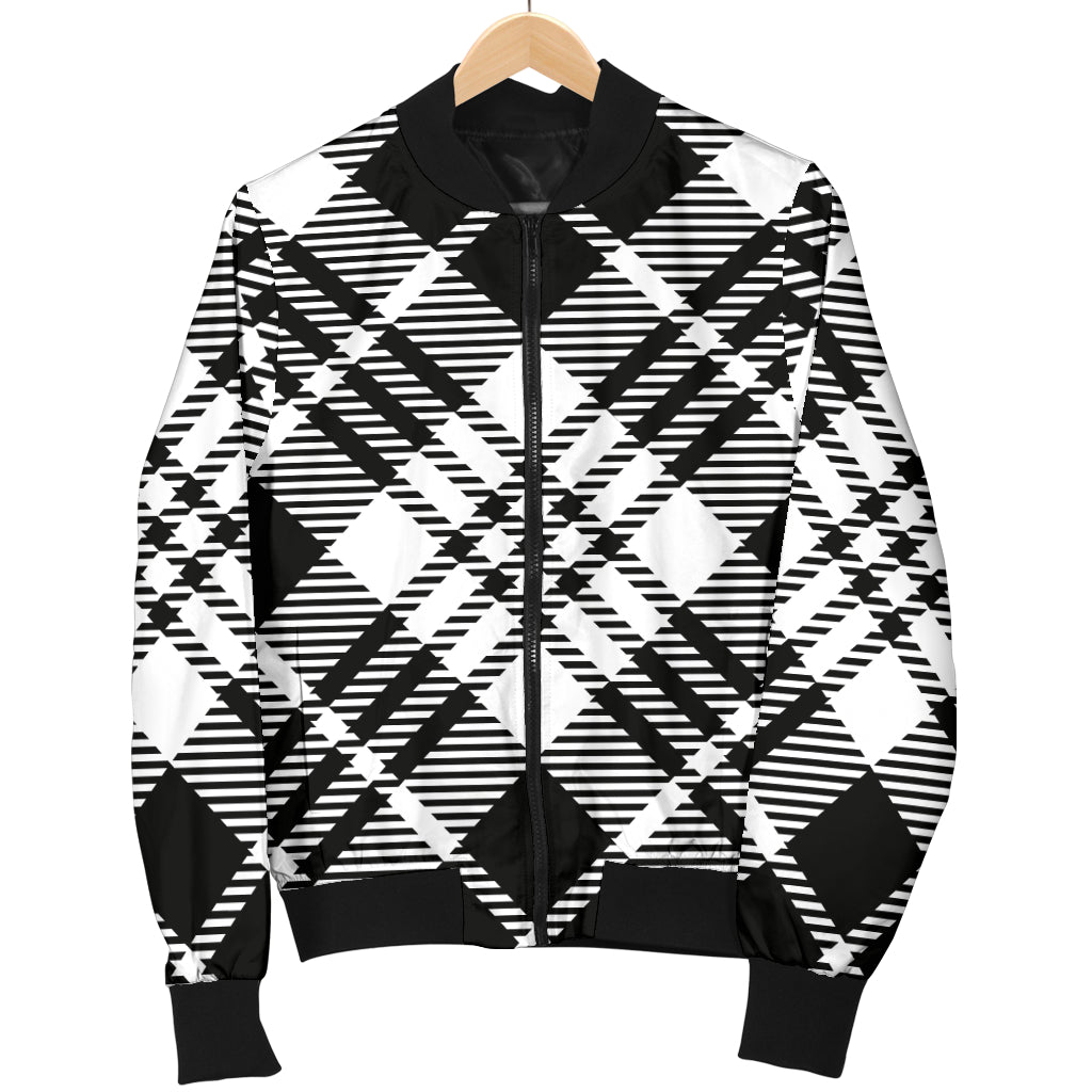 Plaid Black White Pattern Print Design A02 Women's Bomber Jacket