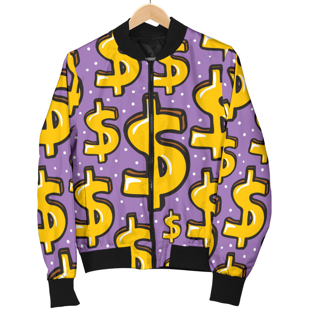Dollar Pattern Print Design DO01 Women Bomber Jacket