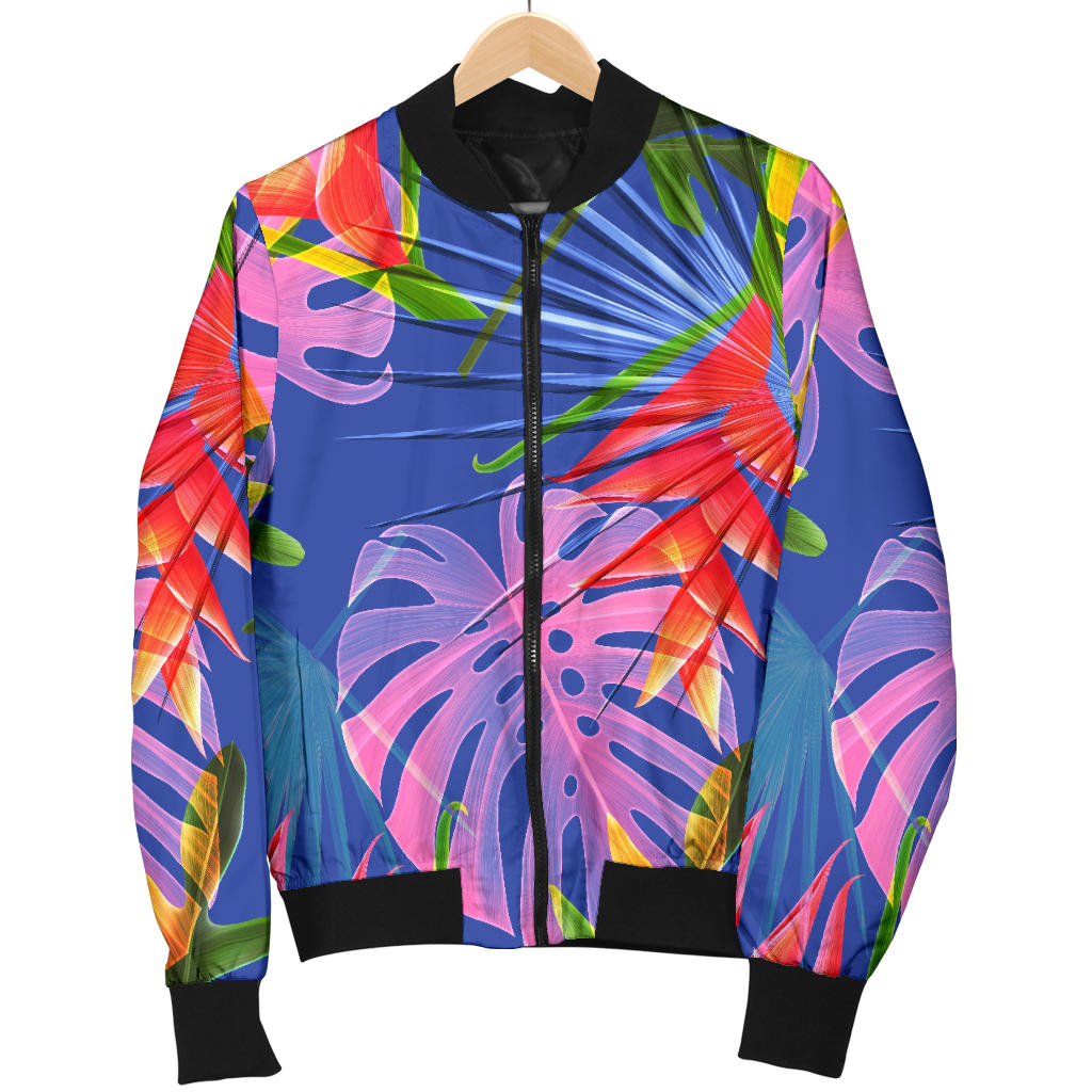 Tropical Flower Pattern Print Design TF025 Women Bomber Jacket