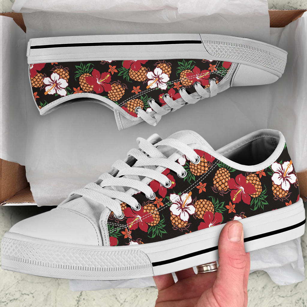 Hawaiian Themed Pattern Print Design H013 White Bottom Low Top Shoes