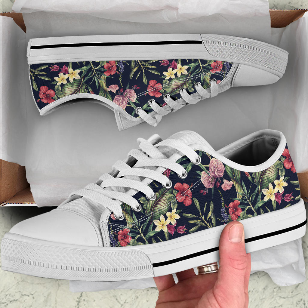 Tropical Flower Pattern White Bottom Low Top Shoes