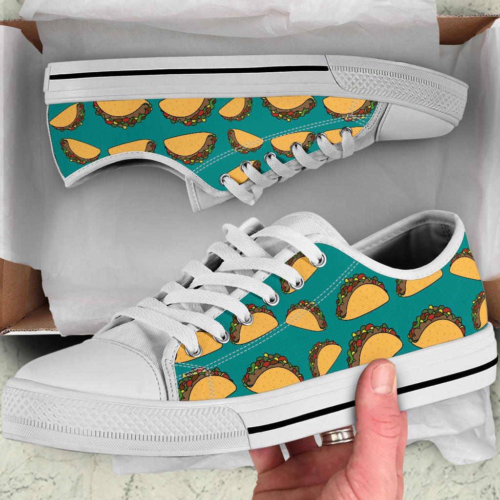 Taco Pattern Print Design TC07 White Bottom Low Top Shoes