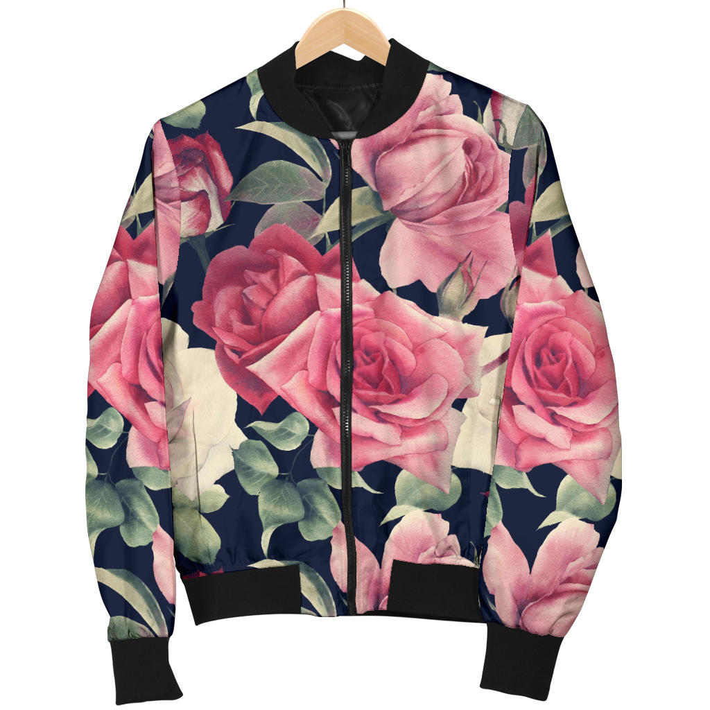 Rose Pattern Print Design RO05 Women Bomber Jacket