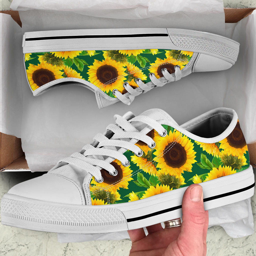 Sunflower Pattern Print Design SF02 White Bottom Low Top Shoes