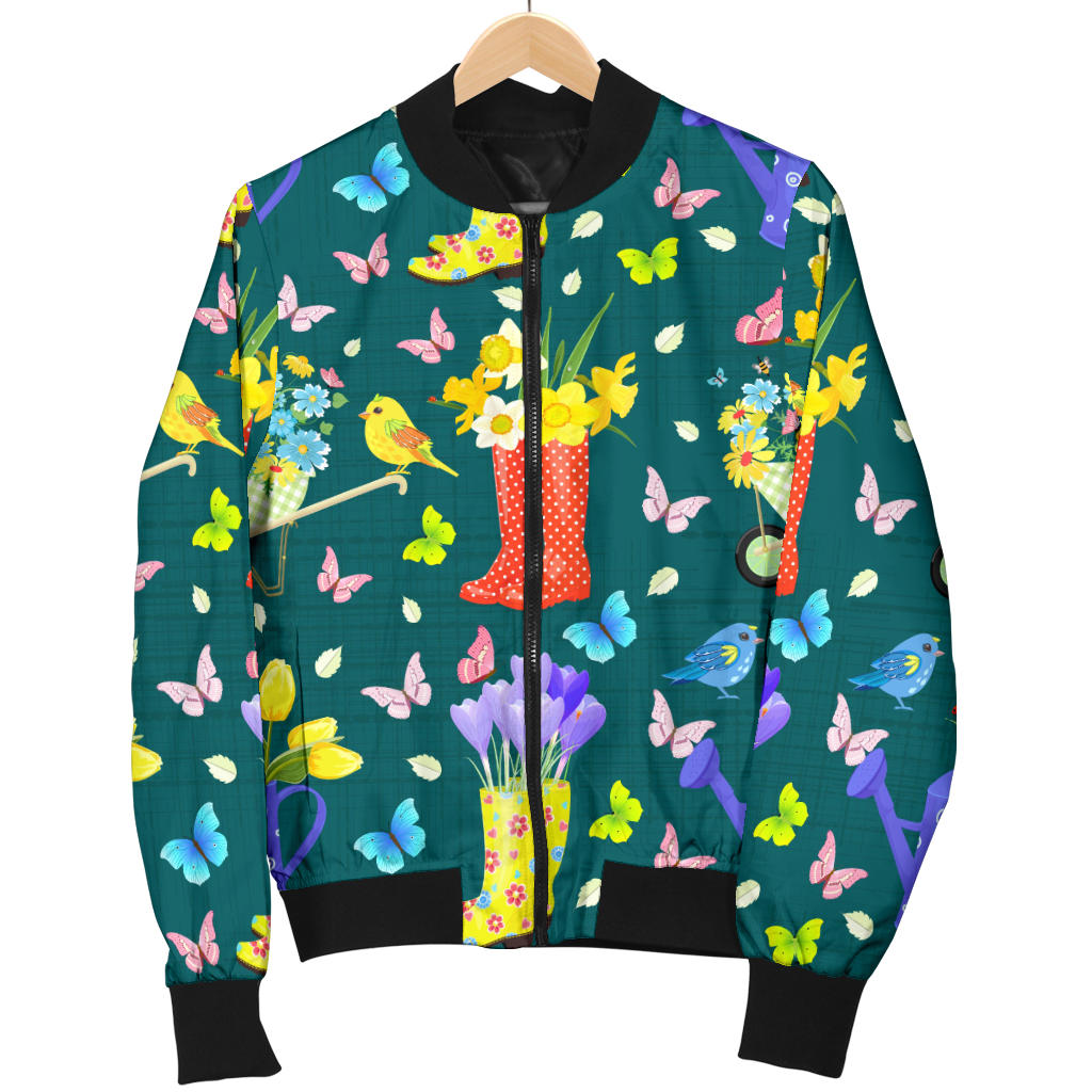 Gardening Pattern Print Design G08 Women Bomber Jacket