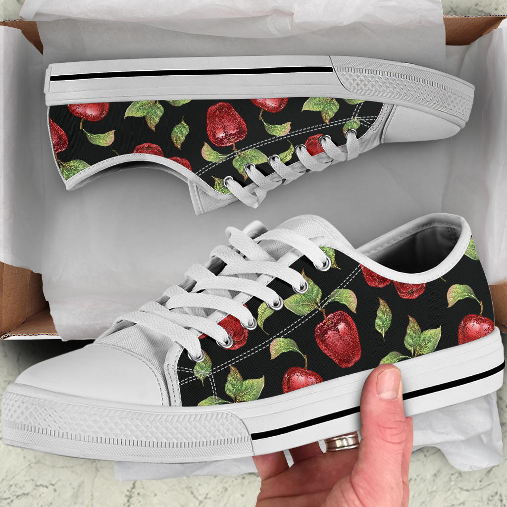 Apple Pattern Print Design AP011 White Bottom Low Top Shoes