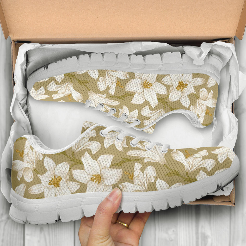 Lily Pattern Print Design LY07 Sneakers White Bottom Shoes