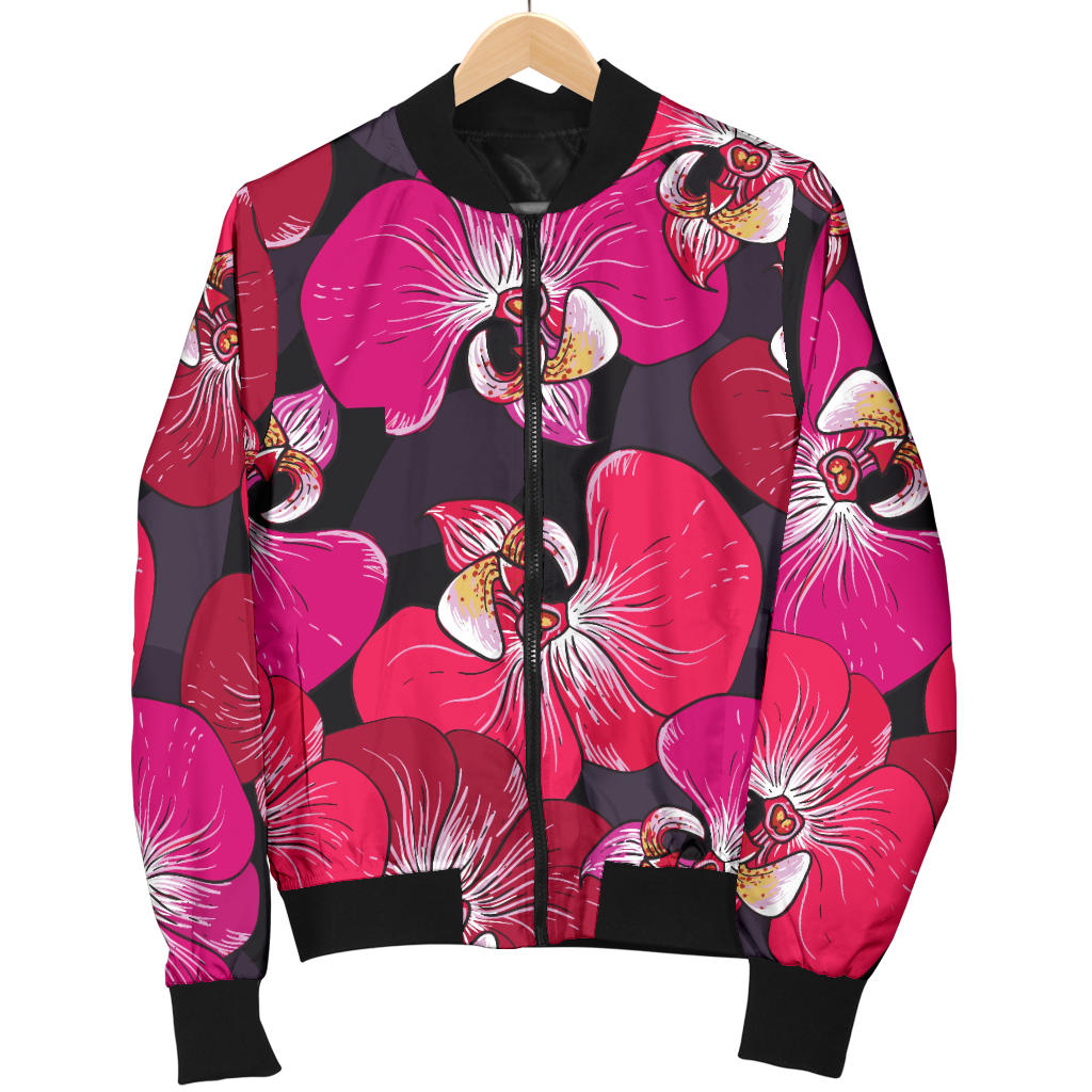 Orchid Red Pattern Print Design OR05 Women Bomber Jacket