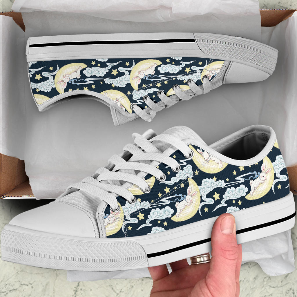 Rabbit Sleeping Pattern Print Design RB08 White Bottom Low Top Shoes
