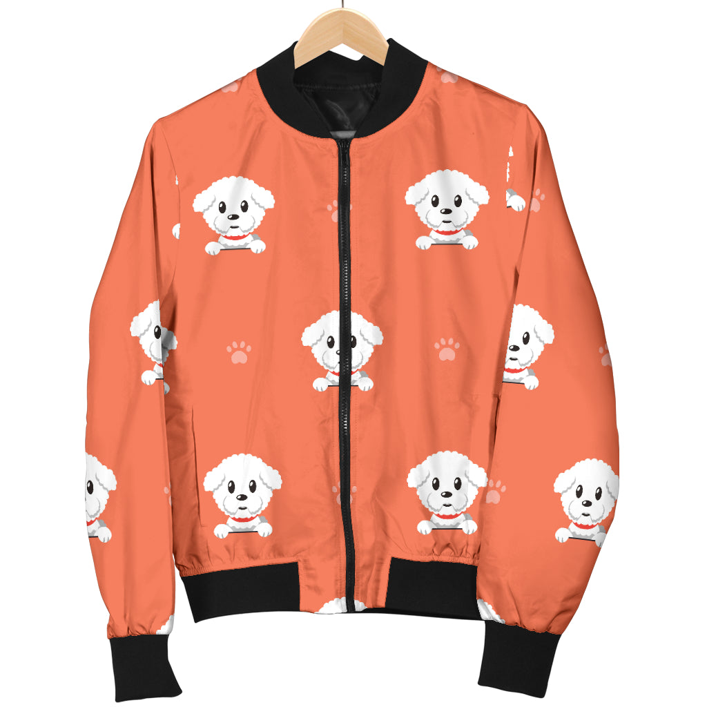 Bichons Frise Pattern Print Design 02 Women's Bomber Jacket